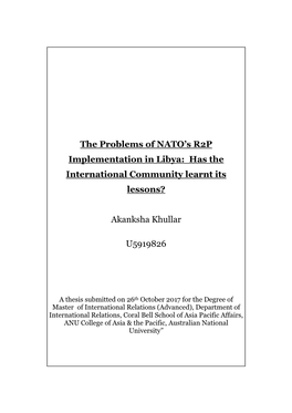 The Problems of NATO's R2P Implementation in Libya: Has The
