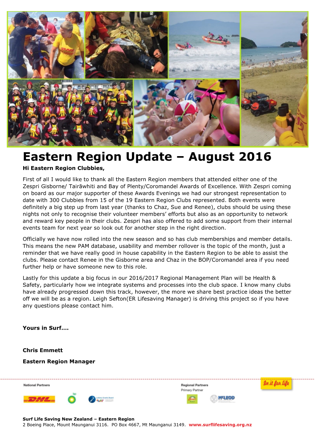 Eastern Region Update – August 2016 Hi Eastern Region Clubbies