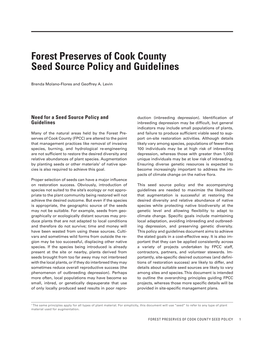 Forest Preserves of Cook County Seed Source Policy and Guidelines