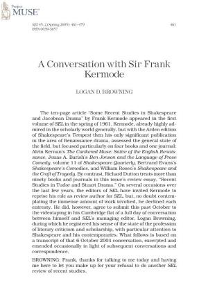 A Conversation with Sir Frank Kermode