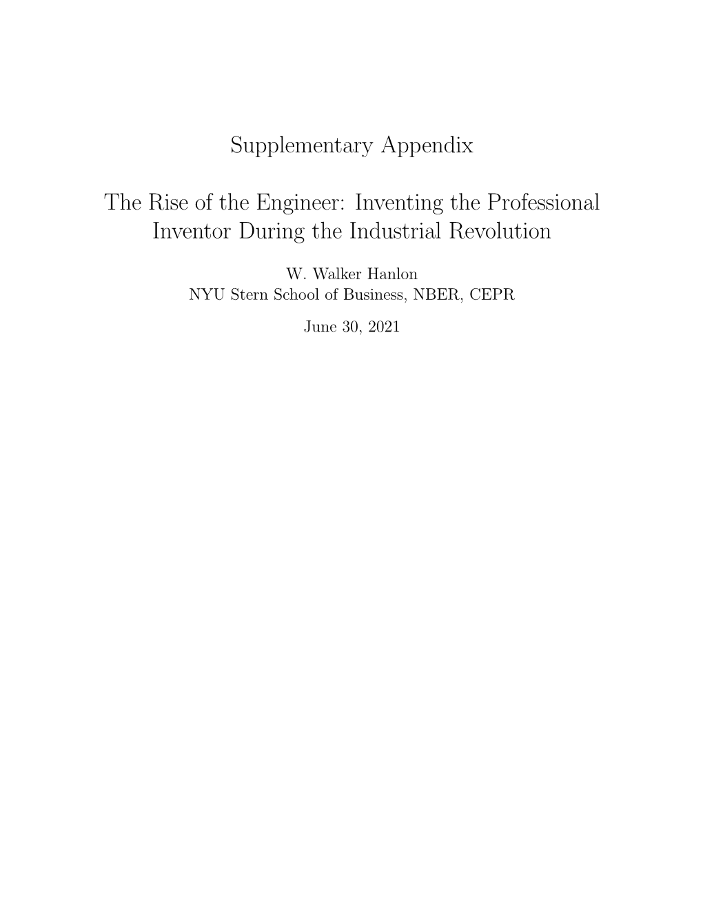 Supplementary Appendix the Rise of the Engineer