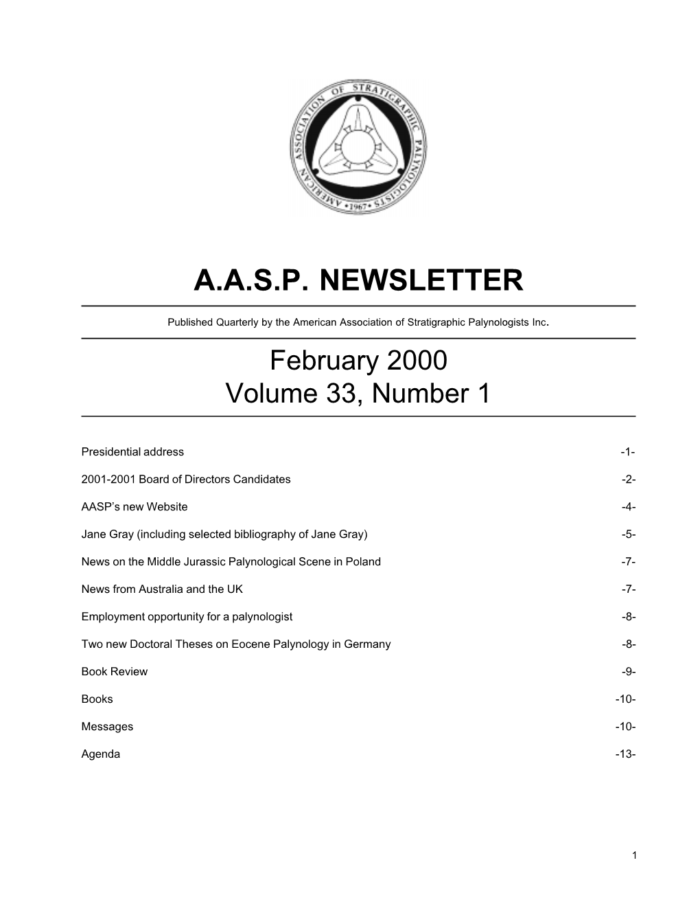 A.A.S.P. Newsletter