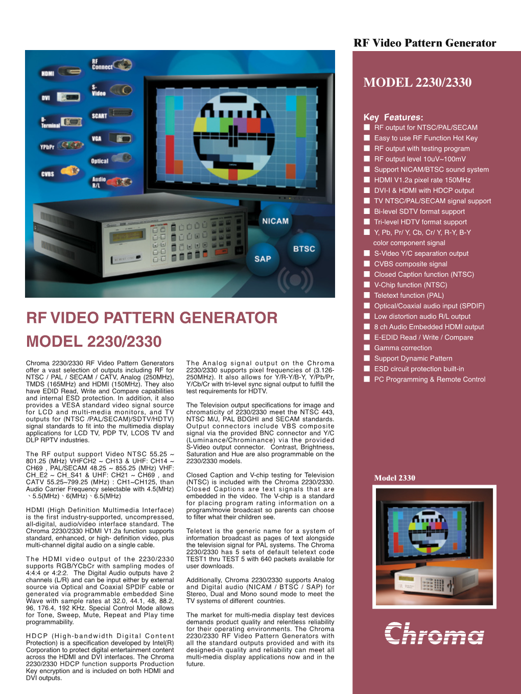 Rf Video Pattern Generator Model 2230/2330