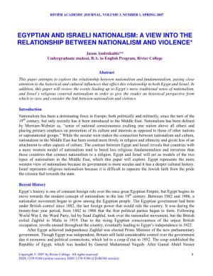 Egyptian and Israeli Nationalism: a View Into the Relationship Between Nationalism and Violence*