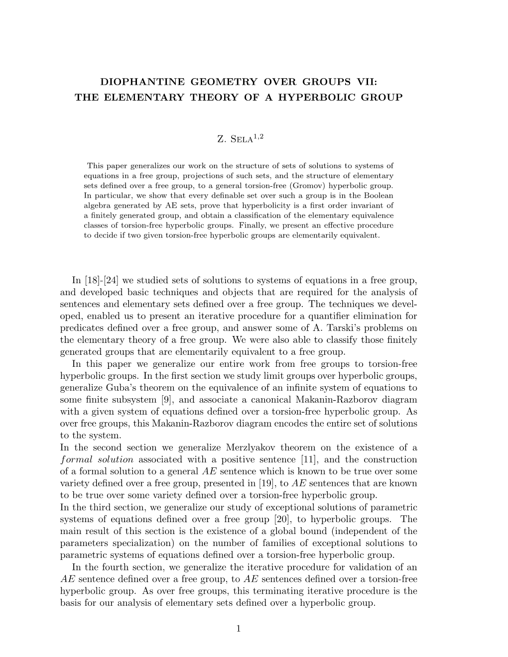 Diophantine Geometry Over Groups Vii: the Elementary Theory of a Hyperbolic Group