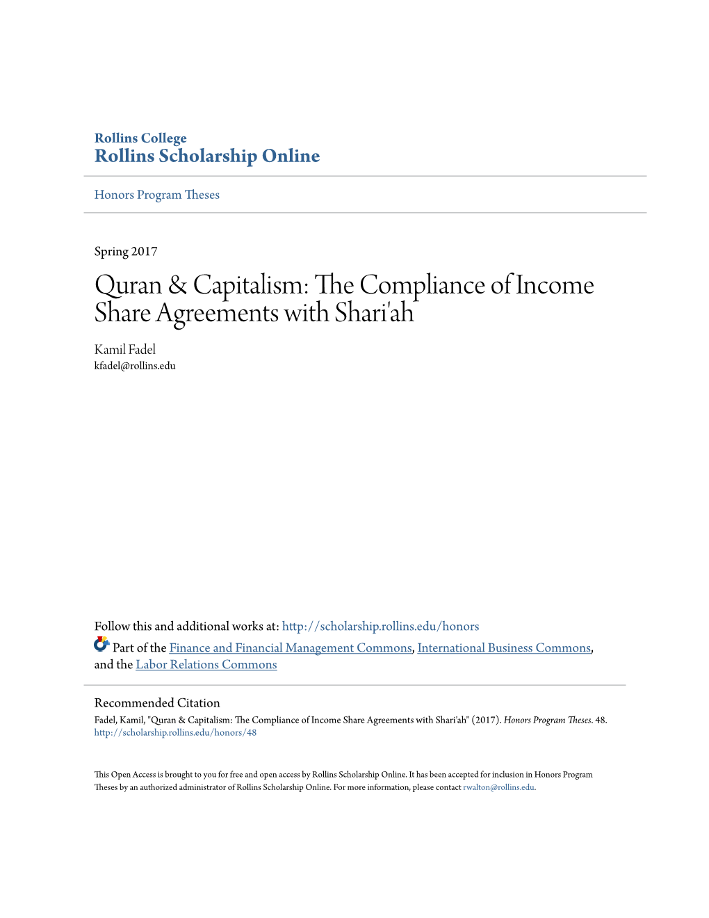The Compliance of Income Share Agreements with Shari'ah