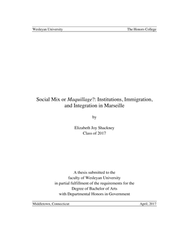 Institutions, Immigration, and Integration in Marseille