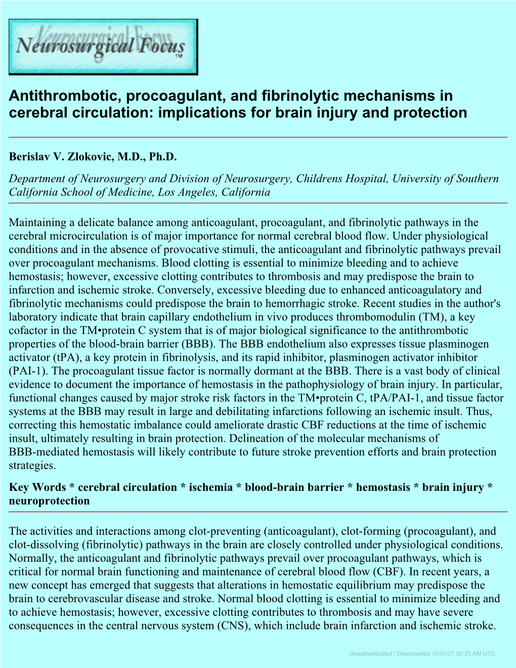 Antithrombotic, Procoagulant, and Fibrinolytic Mechanisms in Cerebral Circulation: Implications for Brain Injury and Protection