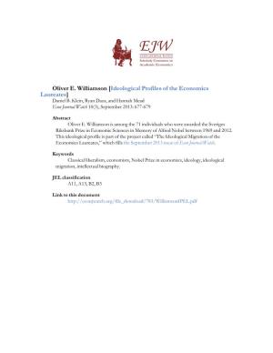 Oliver E. Williamson [Ideological Profiles of the Economics Laureates] Daniel B