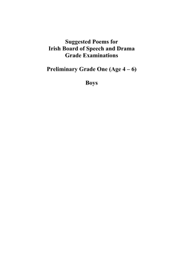 Suggested Poems for Irish Board of Speech and Drama Grade Examinations