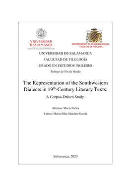 The Representation of the Southwestern Dialects in 19Th-Century Literary Texts: a Corpus-Driven Study