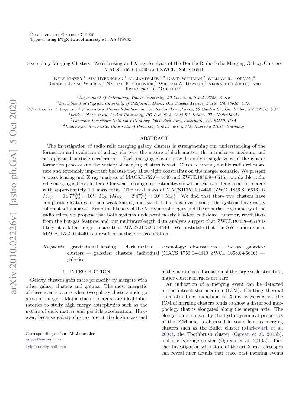 Exemplary Merging Clusters: Weak-Lensing and X-Ray Analysis Of