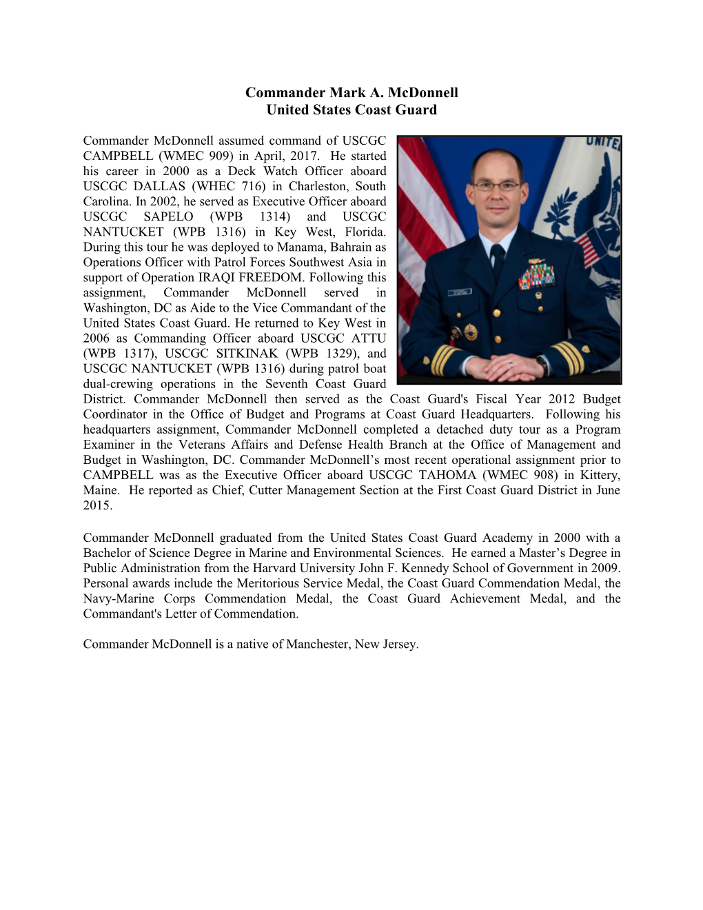 Commander Mark A. Mcdonnell United States Coast Guard