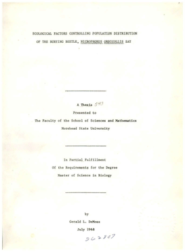Ecological Factors Controlling Population Distribution of the Burying Beetle, Nicrophorus Orbicollis Say
