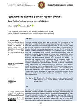 Agriculture and Economic Growth in Republic of Ghana