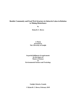 Benthic Community and Food Web Structure in Subarctic Lakes in Relation to Mining Disturbance