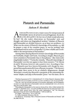 Plutarch and Parmenides HERSHBELL, JACKSON P Greek, Roman and Byzantine Studies; Summer 1972; 13, 2; Proquest Pg