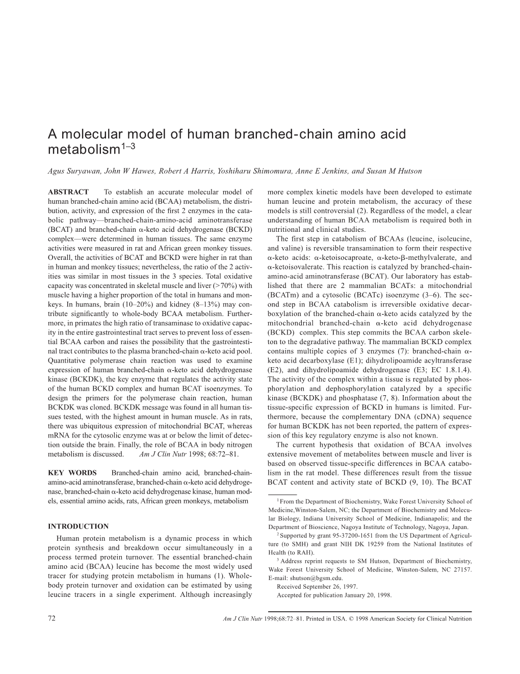 A Molecular Model of Human Branched-Chain Amino Acid Metabolism1–3