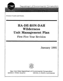 1995 Ha-De-Ron-Dah Wilderness Unit Management Plan (UMP)