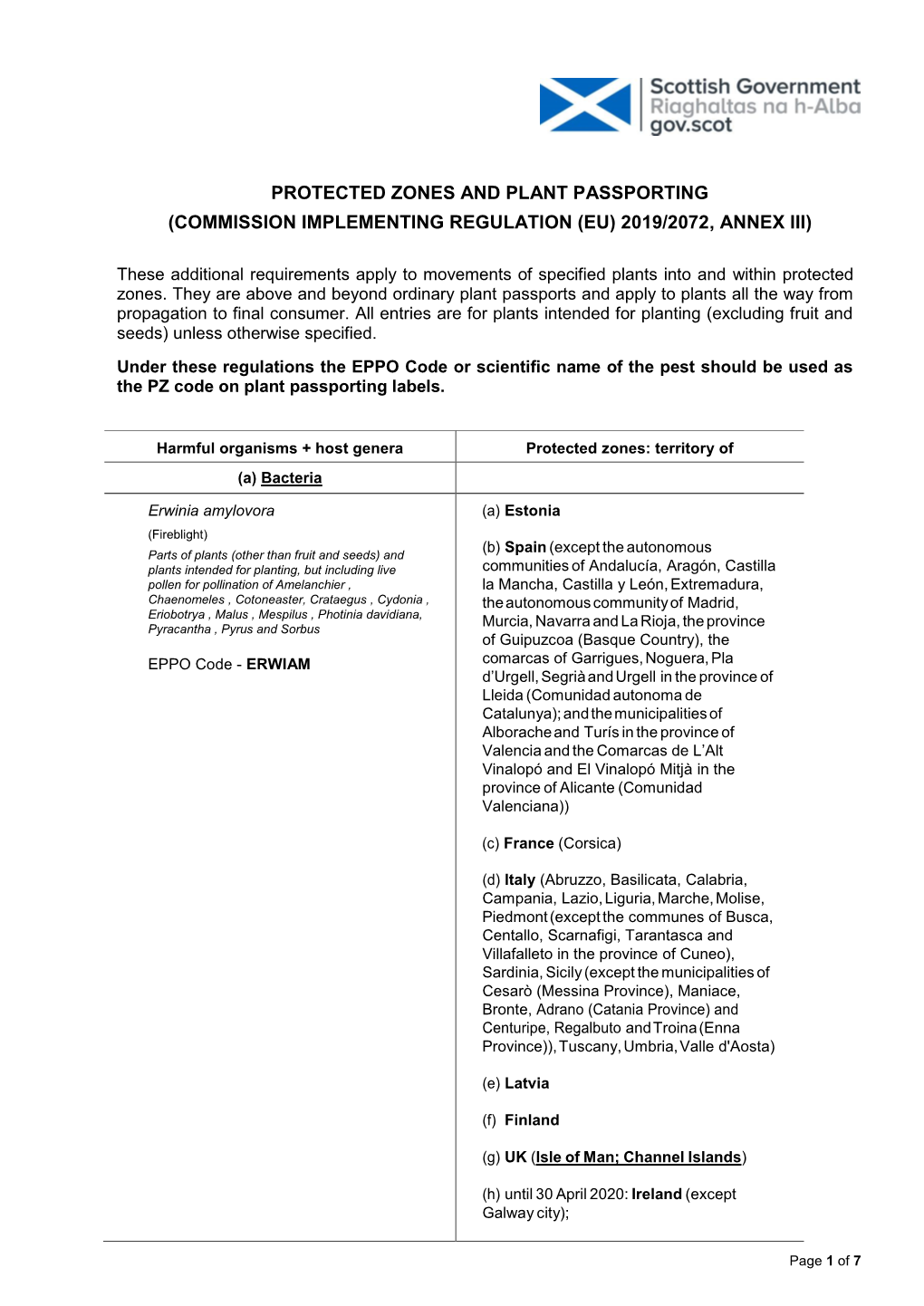 Plant Passports for Protected Zones