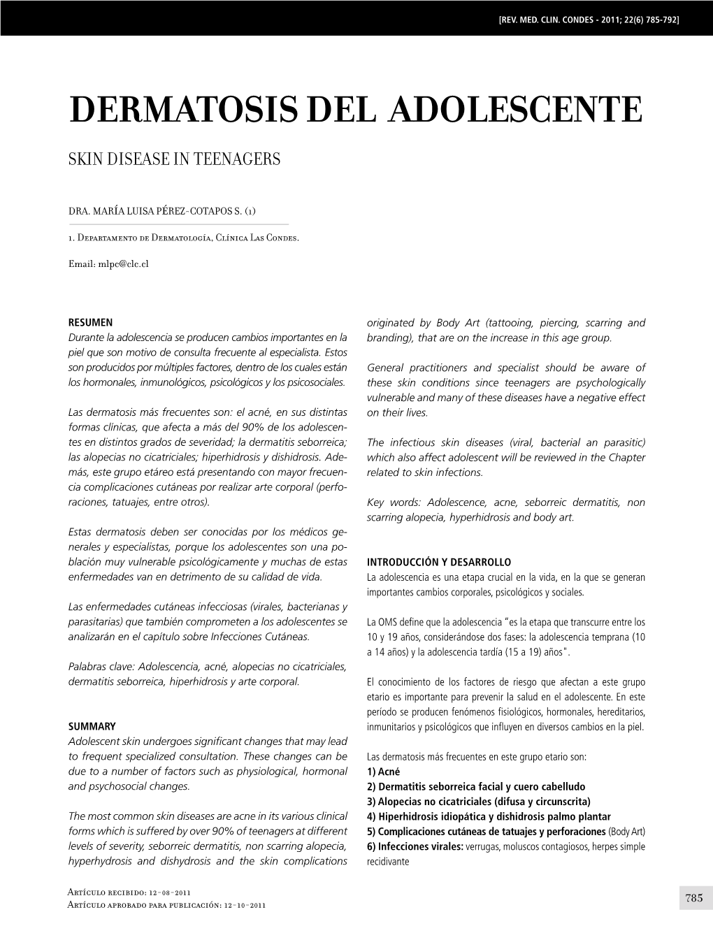 Dermatosis Del Adolescente Skin Disease in Teenagers