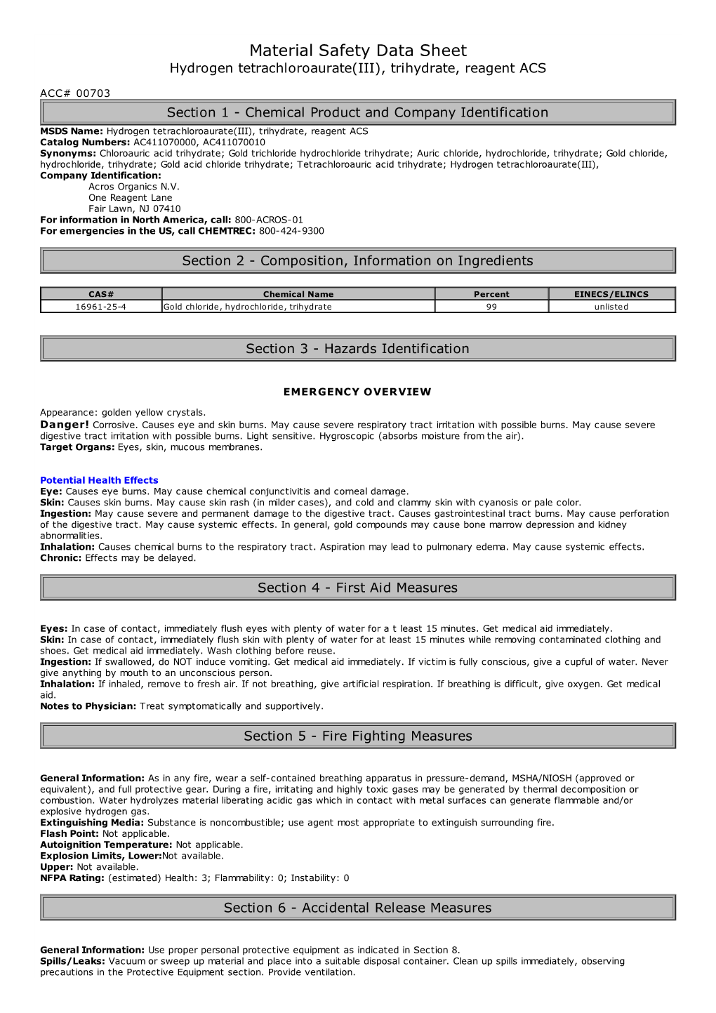 Material Safety Data Sheet