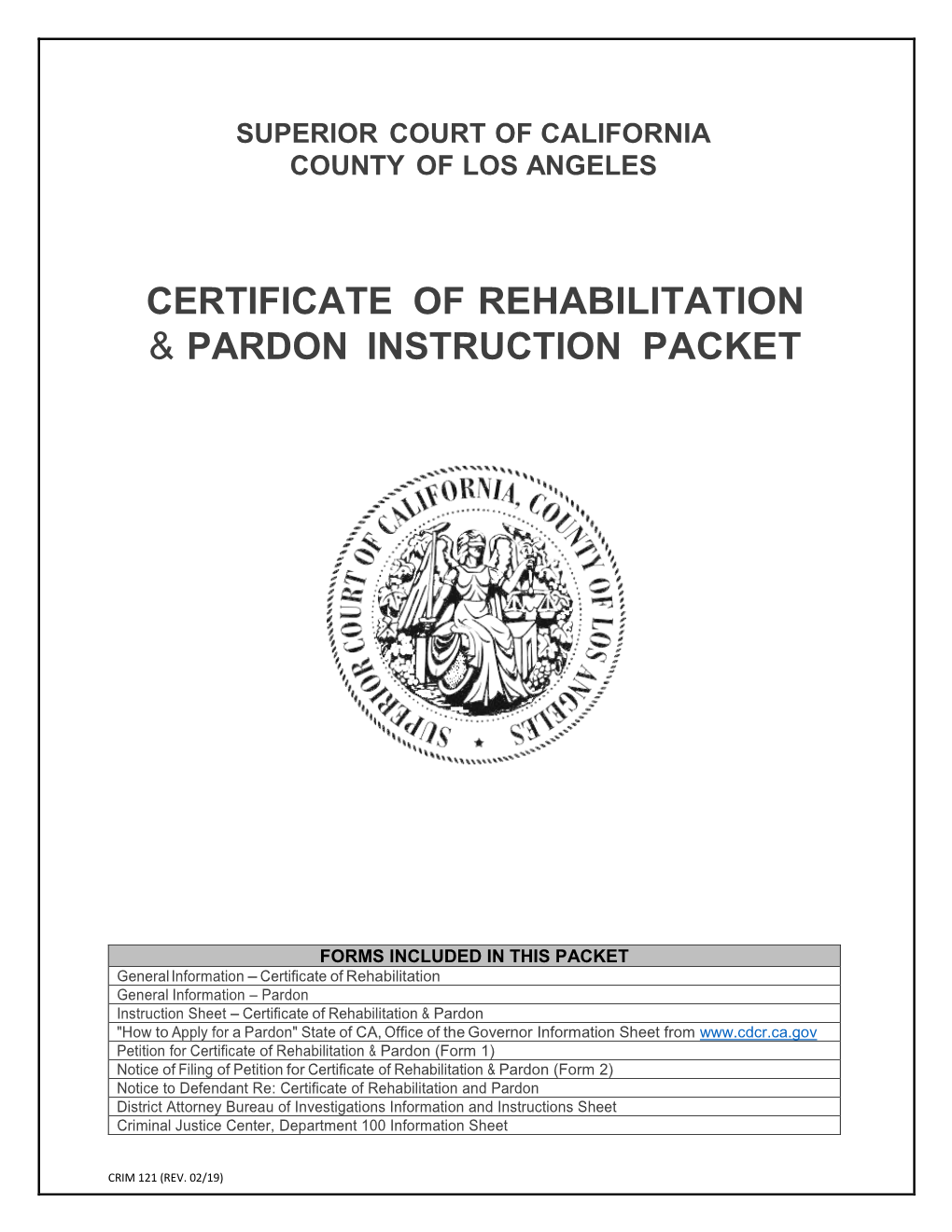 Certificate of Rehabilitation Pardon Instruction Packet DocsLib