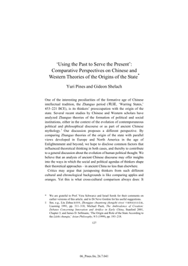 Using the Past to Serve the Present’: Comparative Perspectives on Chinese and Western Theories of the Origins of the State*