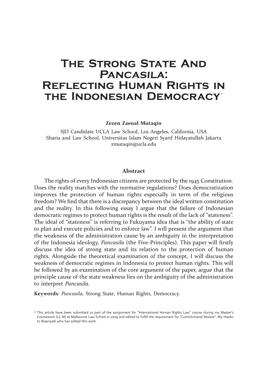 The Strong State and Pancasila: Reflecting Human Rights in the Indonesian Democracy *