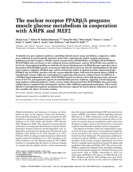 The Nuclear Receptor Pparb/D Programs Muscle Glucose Metabolism in Cooperation with AMPK and MEF2