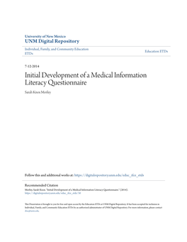 Initial Development of a Medical Information Literacy Questionnaire Sarah Knox Morley