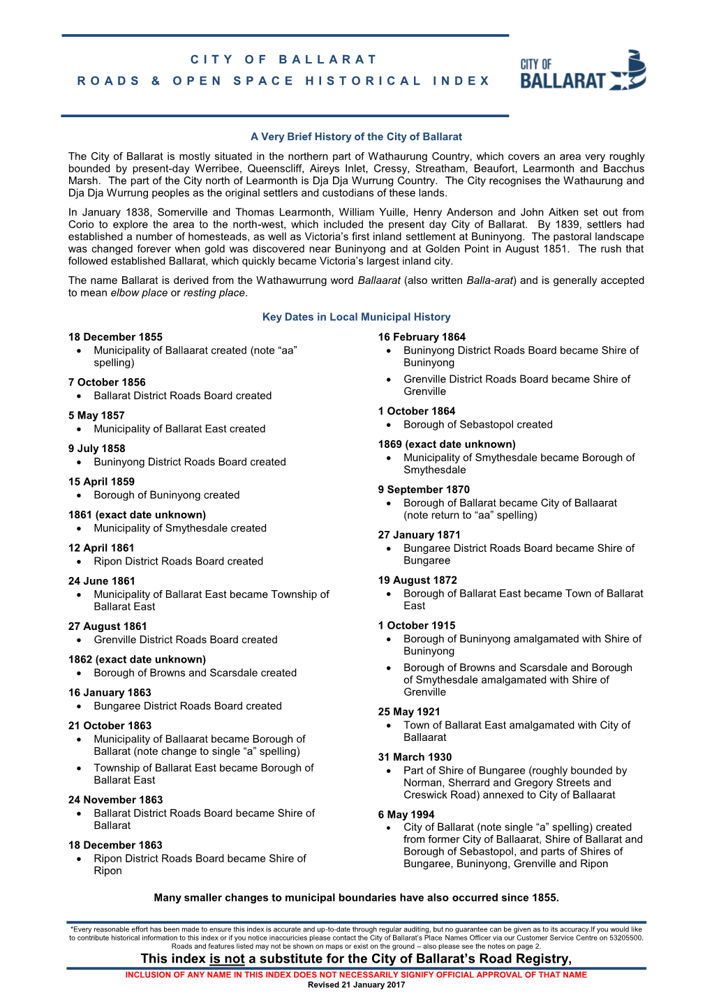 Road and Open Space Historical Index