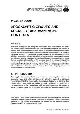 Apocalyptic Groups and Socially Disadvantaged Contexts