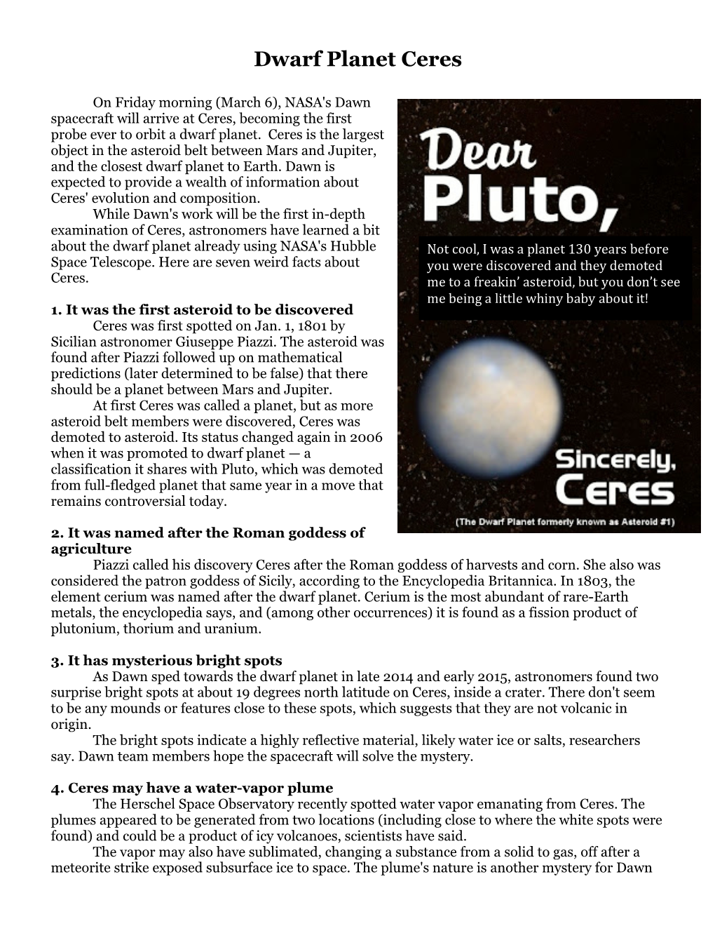 4A. Dwarf Planet Ceres