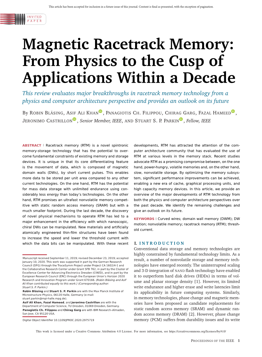 Magnetic Racetrack Memory: from Physics to the Cusp of Applications