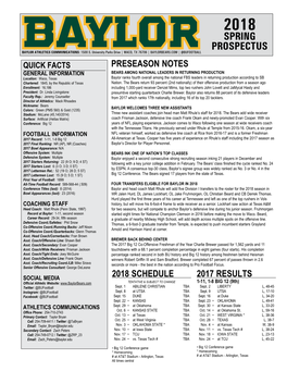 Spring Prospectus Baylor Athletics Communications: 1500 S