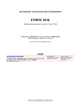 IAC/INTERACTIVECORP Form 10-K Annual Report Filed 2019-03-01