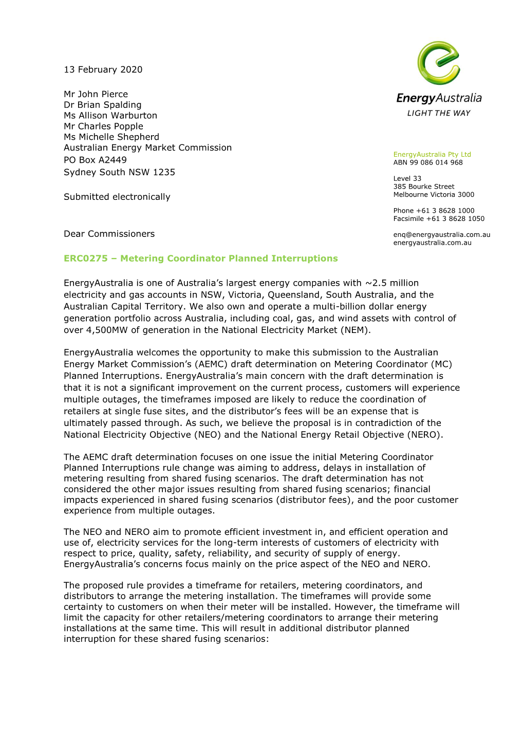 Energy Australia Request at a Minimum the Exceptions Provided Under the Meter Installation Timeframes Should Apply