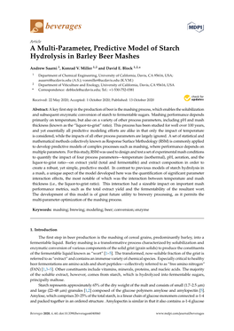 A Multi-Parameter, Predictive Model of Starch Hydrolysis in Barley Beer Mashes