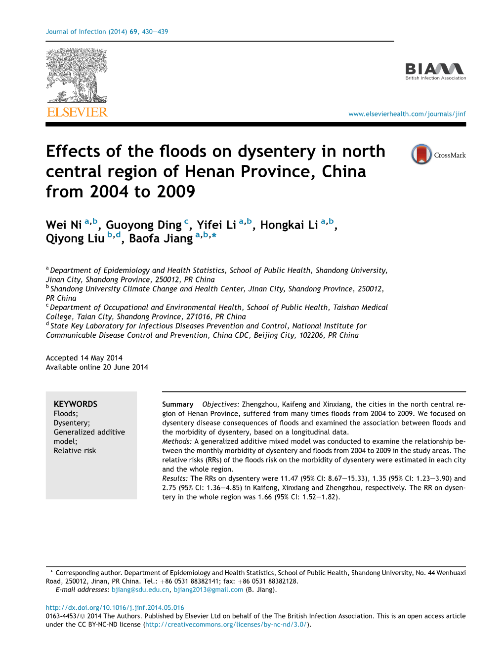 Effects of the Floods on Dysentery in North Central Region of Henan