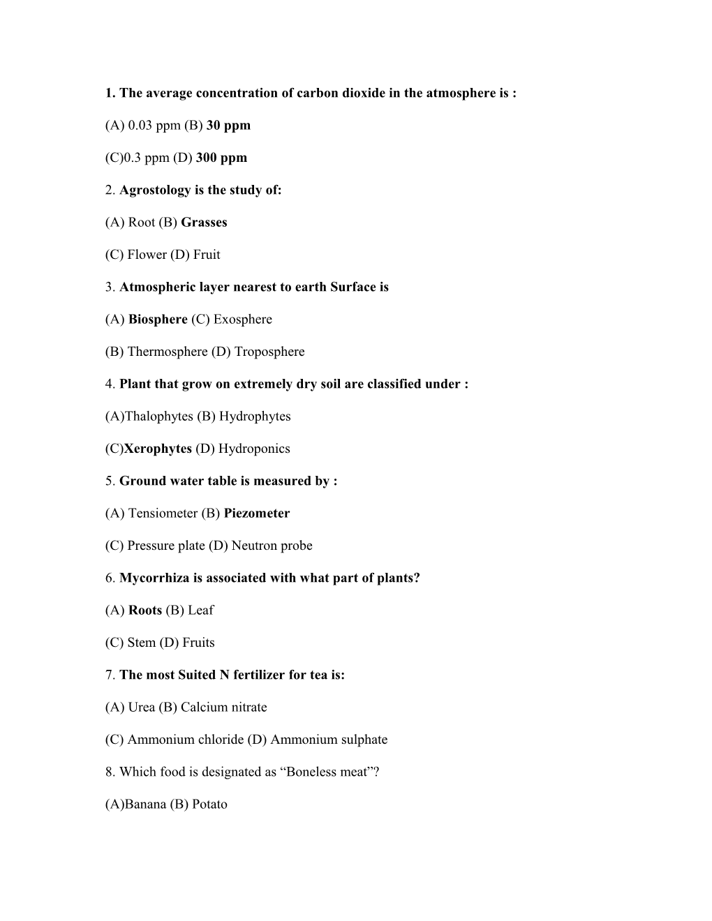 1. the Average Concentration of Carbon Dioxide in the Atmosphere Is