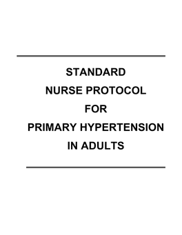 Standard Nurse Protocol for Primary Hypertension