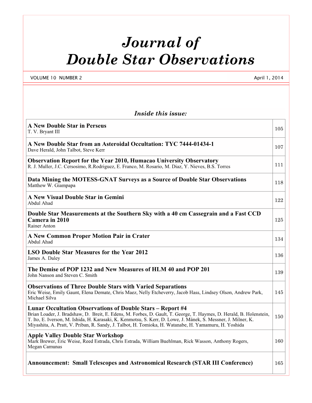 Lunar Occultation Observations of Double Stars – Report #4 Brian Loader, J