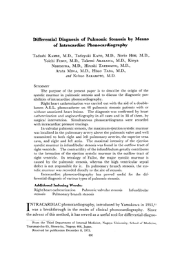 Differential Diagnosis of Pulmonic Stenosis by Means of Intracardiac Phonocardiography