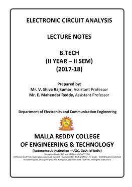 Electronic Circuit Analysis Lecture Notes B.Tech