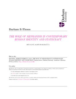 The Role of Messianism in Contemporary Russian Identity and Statecraft