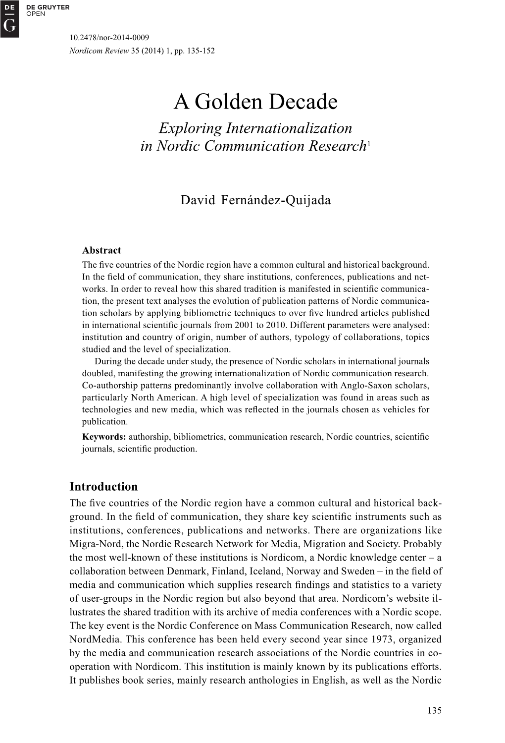 A Golden Decade Exploring Internationalization in Nordic Communication Research1