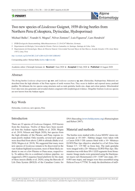 Two New Species of Liodessus Guignot, 1939 Diving Beetles From