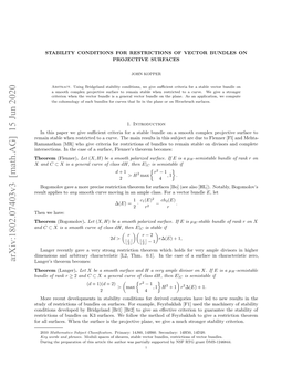 Arxiv:1802.07403V3 [Math.AG] 15 Jun 2020 Udeo Rank of Bundle and Theorem Theorem Have: We Then Theorem Iesosadabtaycaatrsi L,Tm .] Ntecs O Case the in 0.1]