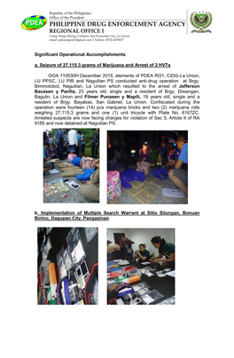 PHILIPPINE DRUG ENFORCEMENT AGENCY REGIONAL OFFICE I Camp Diego Silang, Carlatan, San Fernando City, La Union Email: Pdearegion1@Gmail.Com L Telefax: (072) 6070477